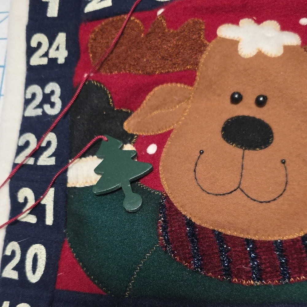 Holiday Reindeer Rustic Felt Hanging‎ Countdown Calendar, Gently Preloved